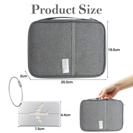 VEGCOO Passport Holder Travel Wallet, Waterproof Enlarged Travel Document Holder Unisex with Same-Color Luggage Tags, Travel Wallet Organizer for Passports, Air Tickets, ID Cards, Money, Keys (Grey)