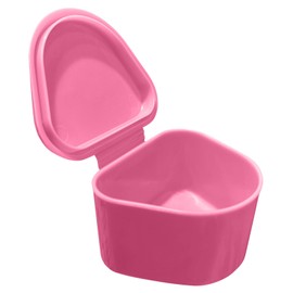 Dental Grade Trapezoid Denture Bath Case by VASTMED | Denture Cleaner Cup for Artificial Teeth & Aligners | Mouth Guard, Night Guard, Gum Shields, Retainer for Travel, Home Office (Pink)