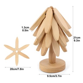 Beech Wooden Tree Coaster Set - Foldable Heat Resistant Mat for Table Protection,4-Piece Heat Insulation Coasters,Home Decor & Housewarming Gift