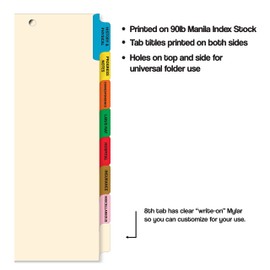 Doctor Stuff - Stock Medical Chart Fileback Divider Sets, 40 Sets of 8 Popular Healthcare Index Tabs, Side Tab, 8-1/2" x 11" with 1-3/4" top Flap Extension for Fasteners