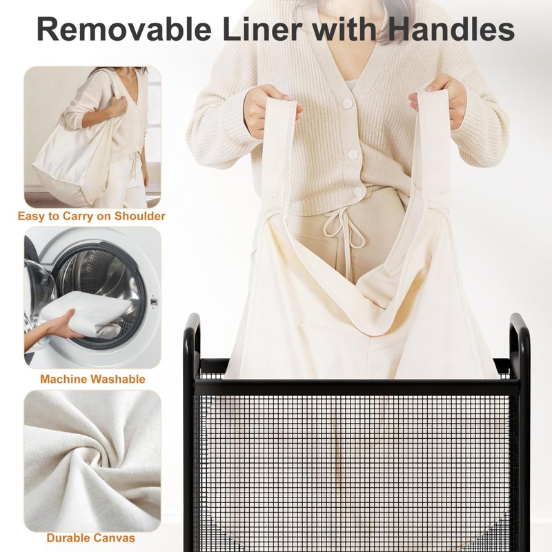 WOWLIVE Rolling Laundry Hamper 2 Section, 100L Laundry Basket with