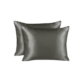 ShopBedding Satin Pillowcase for Hair and Skin, Silk Pillowcases 2 Pack, Luxury Satin Pillow cases Standard Size with Zipper Closure, Satin Pillow Case Cover, Dark Grey Silk Pillowcase for Hair & Skin