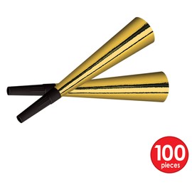 Beistle 100-Person Party Horns, Gold Foil Noise Makers for Adults, NYE Celebration Accessories & Party Favors, New Years Eve Horn Assortment, 9”