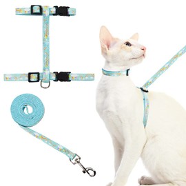 Cat Harness and Leash Set Escape Proof Soft Nylon Adjustable Kitten Vest Harness for Walking Small Medium Large Cats Rainbow Pattern Small