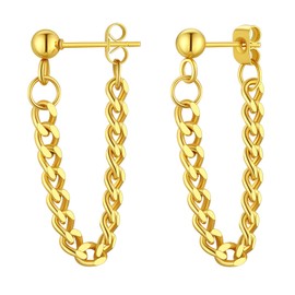 FindChic Women Men Long Bar Chain Design Hanging Stainless Steel Earrings for Christmas Birthday Valentine's Day, Stainless Steel, No Gemstone