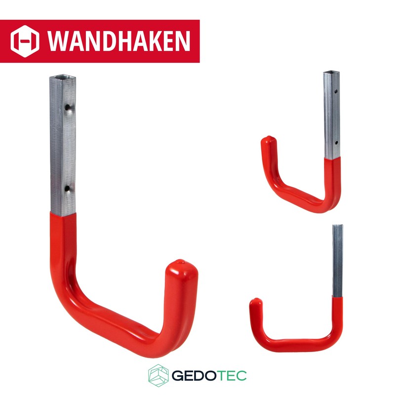 2 Stück GedoTec Wall hooks with Rubber coating red Device