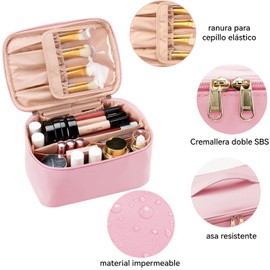 Bolsa De Cosméticos De Viaje De Gran Capacidad,Neceser Portátil Para Maquillaje Impermeable,Neceser Multifuncional Para Mujer Con Asas. (Rosa-02)