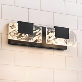 HAHZT LED Bathroom Vanity Light: 16in Matte Black Acrylic Modern Lighting Fixtures - 2-Light Contemporary Smoke Design Wall Lights Fixture Over Mirror 3000K