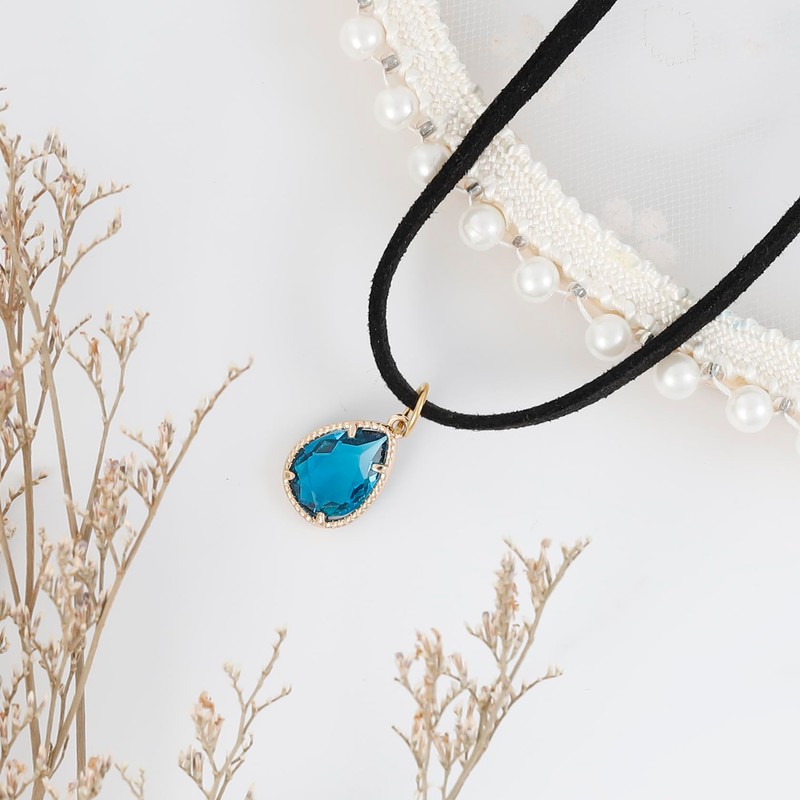 MILAKOO Boho Layered Velvet Choker Tiny Teardrop Pendant Ribbon Necklace