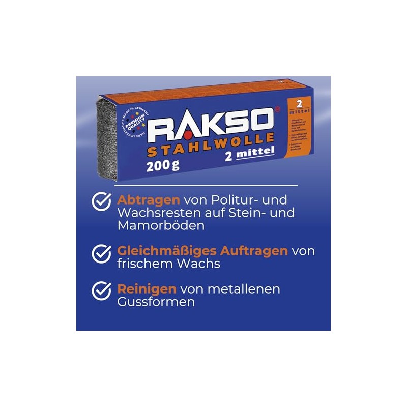 RAKSO Steel Wool Medium 2-400 g, 2 x 200 g