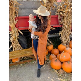 Womens Cardigan Sweaters Long Sleeve Long Knit Cardigan Lightweight Chunky Open Maxi Cardigan Sweater with Pockets Pumpkin M