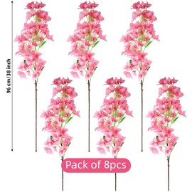 8 PCS Silk Bougainvillea Artificial Flowers，UV Resistant, 36 Branches, Long Stems Faux Flower, Realistic Fake Bougainvillea Vines, for Wedding Porch Home Party Garden DIY Decor - 38 inch (Pink)
