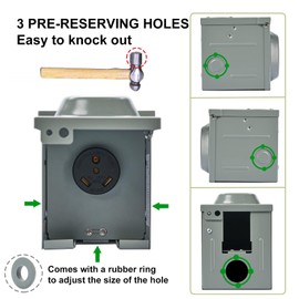 EyGde 30 Amp RV Power Outlet Box - Upgraded Preset Hole Easy to Knock RV Receptacle, 125/250 Volt Enclosed Lockable Waterproof Electrical Panel for Hookup RV Camper Trailer Generator