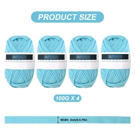 4 Pack 100g Chunky Yarn for Knitting and Crochet T-Shirt Yarn Fabric Knitting Yarn Cotton Throw Yarn Soft Large Yarn Crochet Thread Kit for Basket Bags Blankets Hats Toys Shoes Scarves Lake Blue