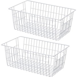blitzlabs Wire Storage Basket Freezer Organizer Bins Refrigerator Organization Storage Baskets with Handles for Pantry, Freezer, Laundry Room, Closets, Garage, Office, Bathroom, Set of 2