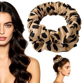 Rulos para Cabello Sin Calor Leopardo - Rizador de Cabello Nocturno con Scrunchies de Seda para Mujer
