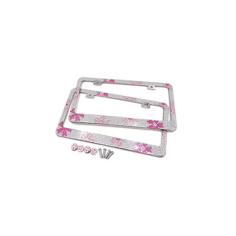 JR2 Premium 2 PCS Sparkling Crystal License Plate Frame+Free Crystal