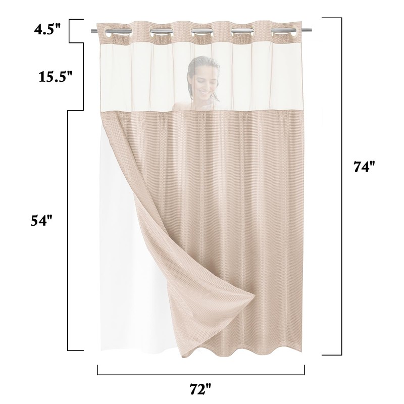 Gibelle No Hook Waffle Weave Shower Curtain with Snap-in Fabric