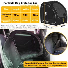PAWZIDEA Portable Dog Crate for Car Travel, Collapsible Pet Travel Crates for Medium & Large Dogs, Enclosed Soft-Sided Car Kennel Carrier for Backseat, Secures w/Seatbelt & Headrest Strap, Chew-Proof