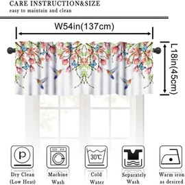 GoDazzling Spring Watercolor Flower Hummingbird Curtain Valance, Butterfly Floral Bird Nature Theme Window Valance for Bedroom Living Room Cafe Bathroom 1 Panels W54xL18in