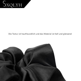 SXQLYH Hair Bobbles Satin Elastics, Hair Scrunchie Pearlescent Satin, Thick Soft Comfortable Satin Hair Scrunchie 14 cm, Scrunchies Ponytail Holder Winter Hair Bobble for Women Thick Long Hair (Black)