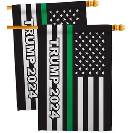 Trump Flag 2024 Thin Green Line House Flag 2 pcs Pack Patriotic Vote President Democrat Republican Tea Party United State American Election Banner Small Garden Yard Gift Double-Sided, Made in USA