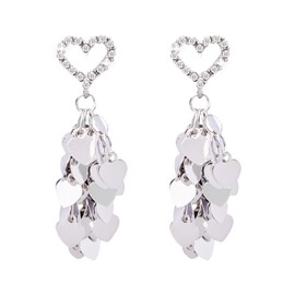Heart Rhinestone Tassel Earrings Metal Sequin Dangle Earrings Silver Crystal Long Chain Love Earrings Long Drop Earrings Fancy Earrings Jewelry for women Valentine's Day Gift
