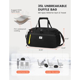 SKYSPER Gym Bag for Men Women with Shoe Compartment, Sports Duffle Holdall for Yoga/Swim, Weekend Travel Overnight Bag with External Wet-Dry Pocket & Large Side Pockets, Black