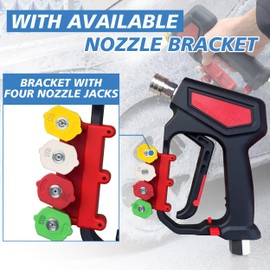 RIDGE WASHER Pressure Washer Gun 5000 PSI with Nozzle Bracket, 12 GPM, Power Washer Trigger Gun with 1/4" Quick Connector, 360° Swivel 3/8'' NPT Thread, M22-14 mm and M22-15 mm Fitting