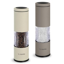 Salt and Pepper Grinder Set with Adjustable Coarseness | Manual Pepper Mill Grinder with Refillable Design | Ceramic Core | Kitchen Essential (2 Packs, Greige&Buttercream)