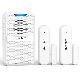 Door Chime,Wireless 600Ft Range 5 Adjustable Volume 1 Magnetic Door open Contact Sensor with 62 Chimes Mute Mode Door Bell Plugin Receiver for Home/Office/Store White (Receiver+2 Sensors)