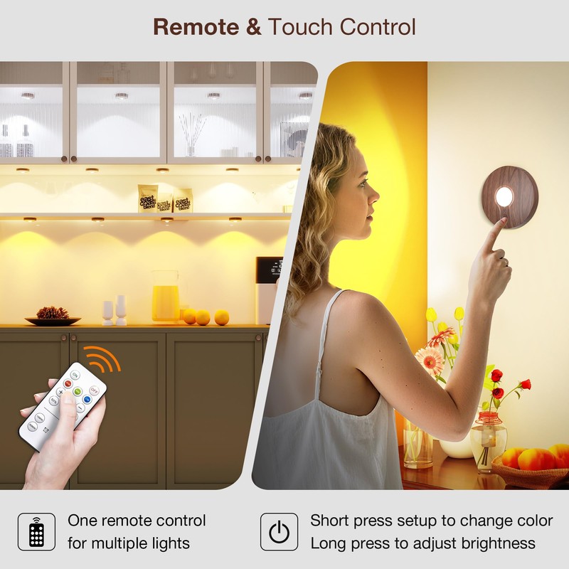 Rechargeable Puck Lights with Remote Control,2000mAh High Capacity Battery Operated
