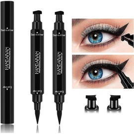 Delineadores de Ojos con Sellos Cat Eye Plumón Larga Duración y Lápiz Delineador de Ojos de Doble Cara Fácil de Quitar Lápiz Delineador de Ojos de Maquillaje con Alas Cat Eye Plumón (negro)