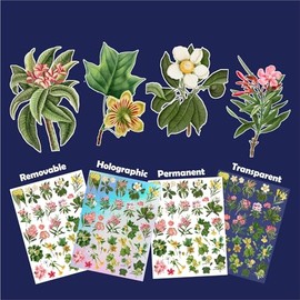 Stickers Pack (Over 150 Stickers) Pastel Paradise: Serene Collection of Stickers with Oleander, Rhododendron, and Belladonna Lily Varieties ~ Removable White Vinyl Hologram Transparent