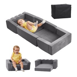 WEEKAN Foldable Toddler Travel Bed for Kids 2-in-1 Portable Toddler Bed Sofa Chair for Travel Sleeping Soft Foam Foldable Toddler Bed for Camping Napping Outdoor Lightweight with Carry Bag