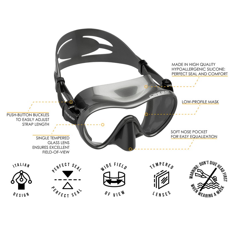 Cressi F1 Frameless Mask for Diving and Snorkelling Sizes L
