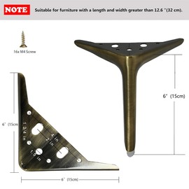 6 inch /15cm Brushed Bronze Color Metal Furniture Legs Set of 4, Modern Style Furniture Legs, DIY Replacement for TV Stand, Sofa, Chair, Cabinet Cupboard