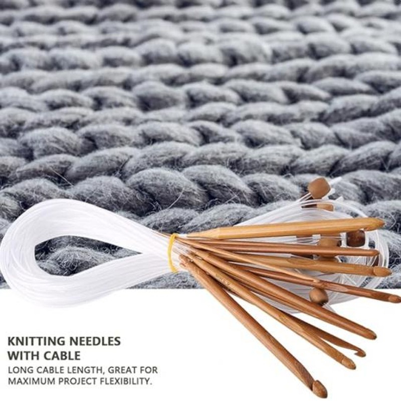 12pcs Afghan Rug Crochet Hook Handicraft Carbonized Bamboo Tunisian Crochet