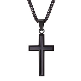 U7 Simple Cross Necklace Men Crucifix Pendant Black Chain Christian Gift Jewellery for Women