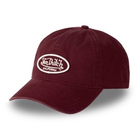 Von Dutch Mens Womens 100% Cotton Dad Cap Logo Adjustable Cap, bordeaux / white