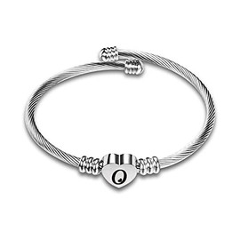 SBI Jewelry O Initial Name Bangle Bracelet Women Letter Cuff Alphabet Love Heart Silver Bracelet for Friendship Couple Birthday Anniversary Christmas