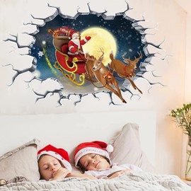 HPNIUB 3D Christmas Window Stickers, Santa Stickers, Christmas Shop Window Decoration, Snowflake Window Decoration, Removable Christmas Window Pictures for Showcases, Glass, Home Wall Sticker