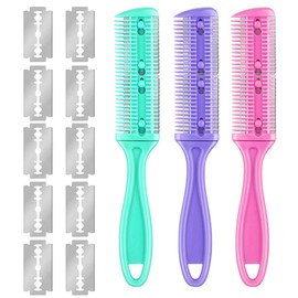 Faruxue 3 Piece Hair Razor Combs, Double Side Hair Cutter Comb, Hair Styling Razor Comb with 10 Stainless Steel Blade for Thin & Thick Hair Cutting and Styling