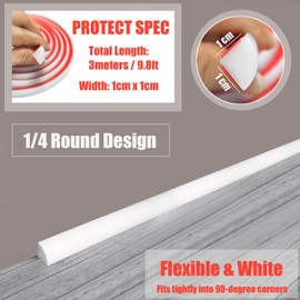 Flexible Quarter Round Caulk Strip Self Adhesive, Peel and Stick Caulking Tape, White, 3 Meters