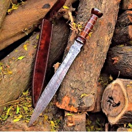 M DAMASCUS CUSTOM HANDMADE FORGED DAMASCUS STEEL GLADIATOR GLADIUS SWORD LEATHER SHEATH 735