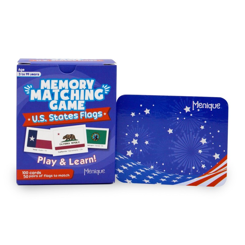 Menique, Memory Matching Game U.S. States Flags, Educational Card Game.