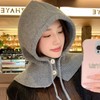 Imported Women's Balaclava Hooded Scarf Hat lf3263 Slit Shawl - Khaki 4ea