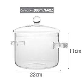 1.9L/64 fl. oz. Clear Glass Pot with Lid Saucepan Heat Resistant Glass Stove and Pan with Lid Soup, Milk, Baby Food, Pasta