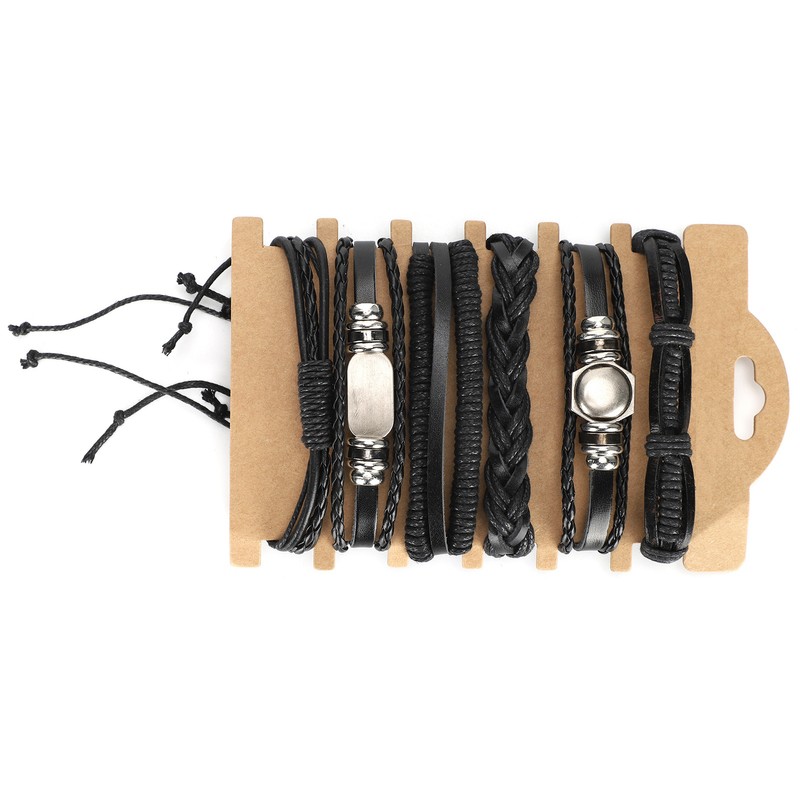 2Sets Adjustable Braided Bracelet Metal Inlaid Wristband Retro Style Cuff