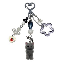 Yahiboo Cute Keychains for Girls, Fuzzy Cat Keychain Aesthetic Y2K Keychain Stylish Accessories for Women Bag, Purse, Phone